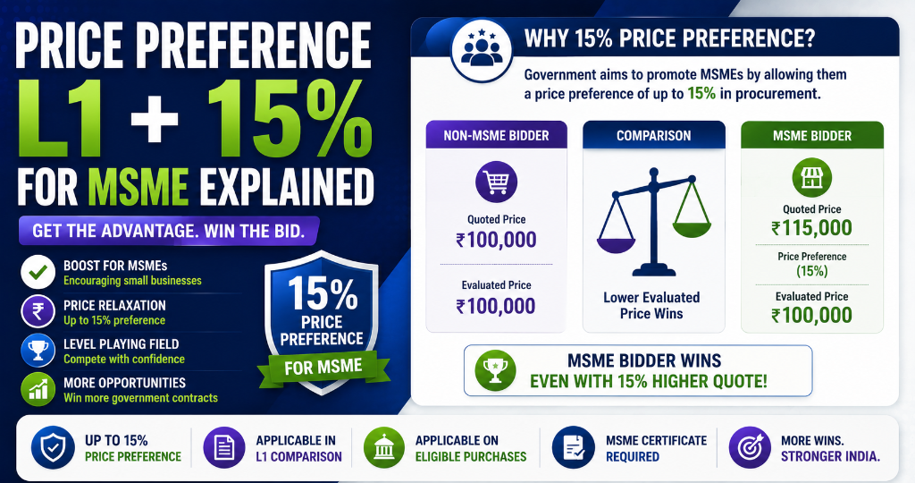 Price Preference L1+15% for MSME in Government Tenders India 2026: Complete Guide with Examples